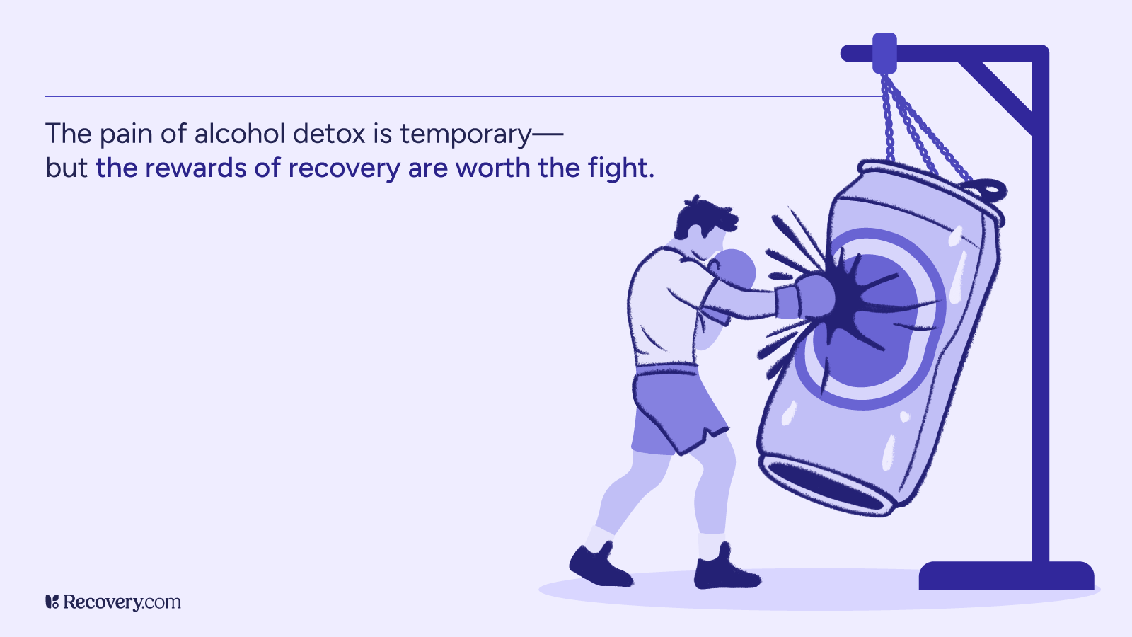 An inspirational graphic from Recovery.com featuring a purple and white illustration. On the left, text reads: