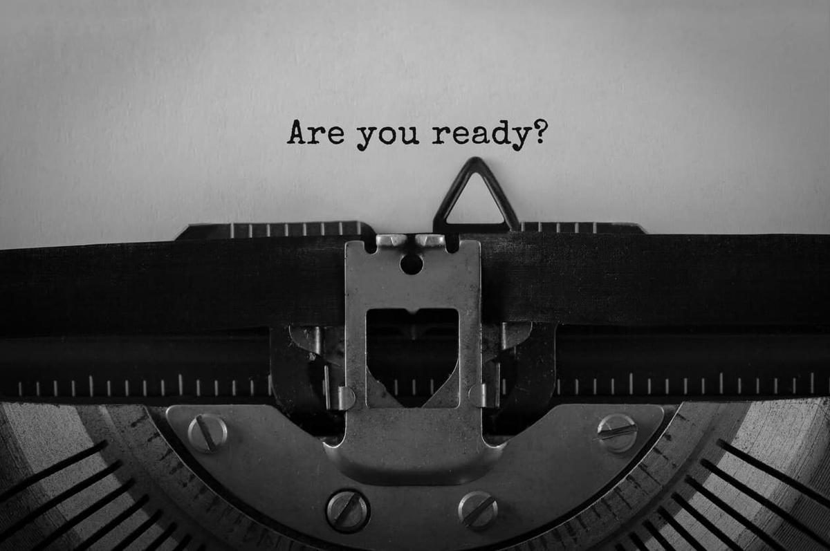 Typewriter with 'Are you ready?' text symbolizing readiness for change in recovery