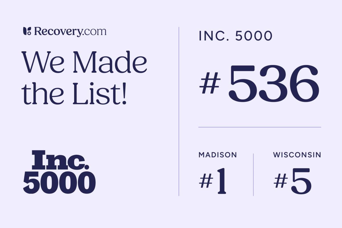 Recovery.com Makes Inc. 5000 List For 2nd Consecutive Year, Landing in Top 11% overall and No. 1 in Madison, WI