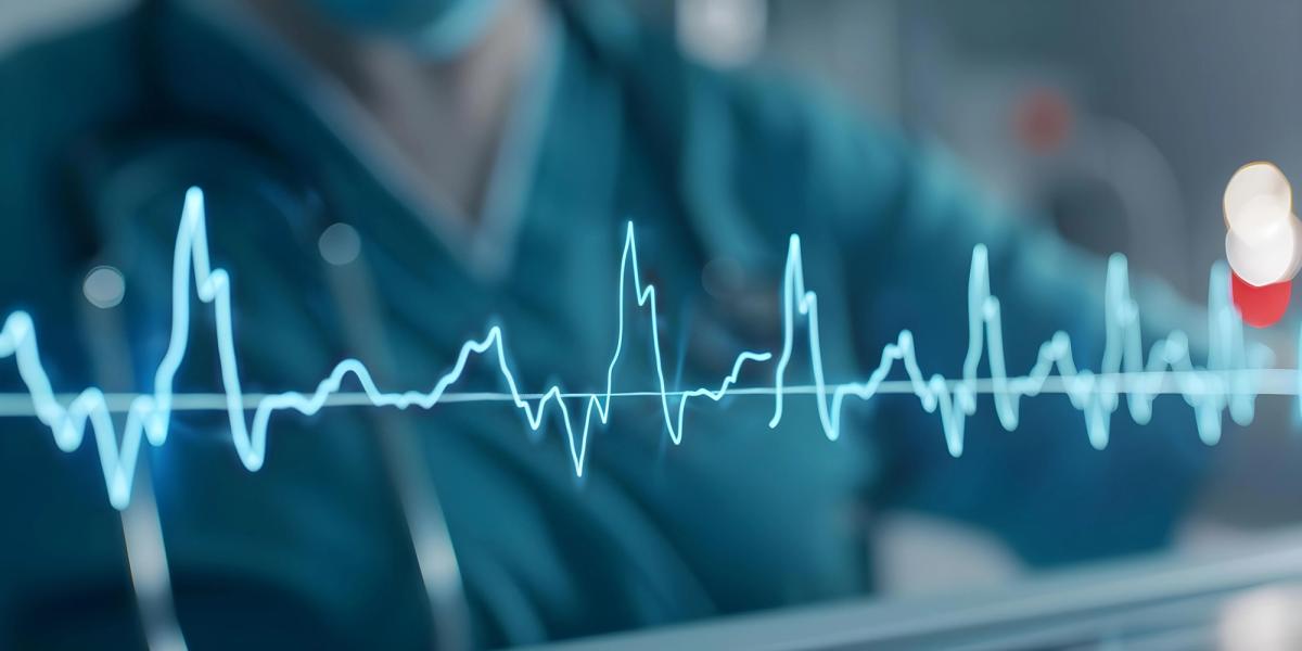 A glowing EKG heart rate line overlaid on a blurred medical professional, representing the risk of arrhythmia from mixing alcohol and prescription stimulants