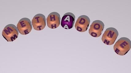 A 3D image showing the word methadone spelled out in an arc with individual blocks or capsules.