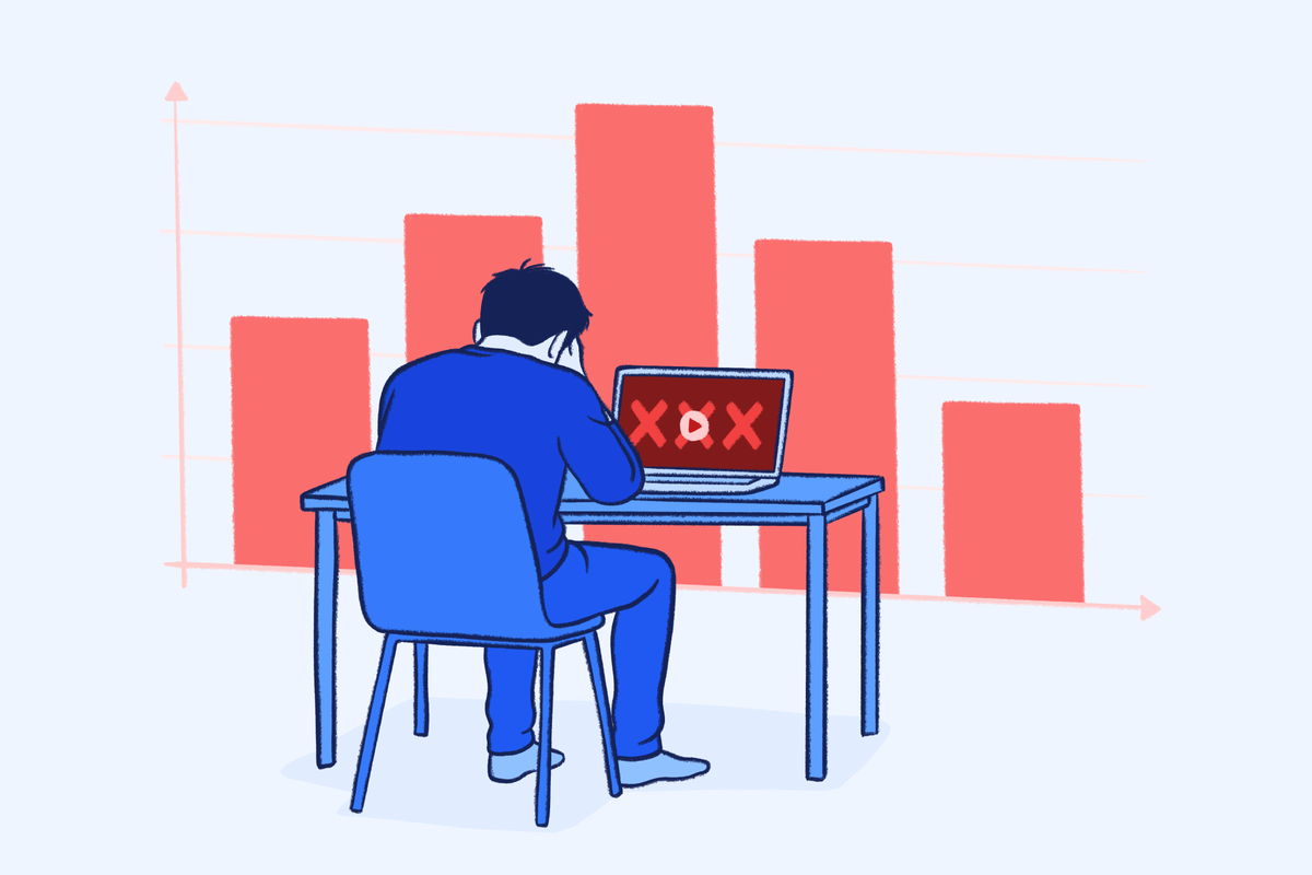 Illustration of a person viewing pornography on a laptop with a bar chart representing porn addiction research statistics.