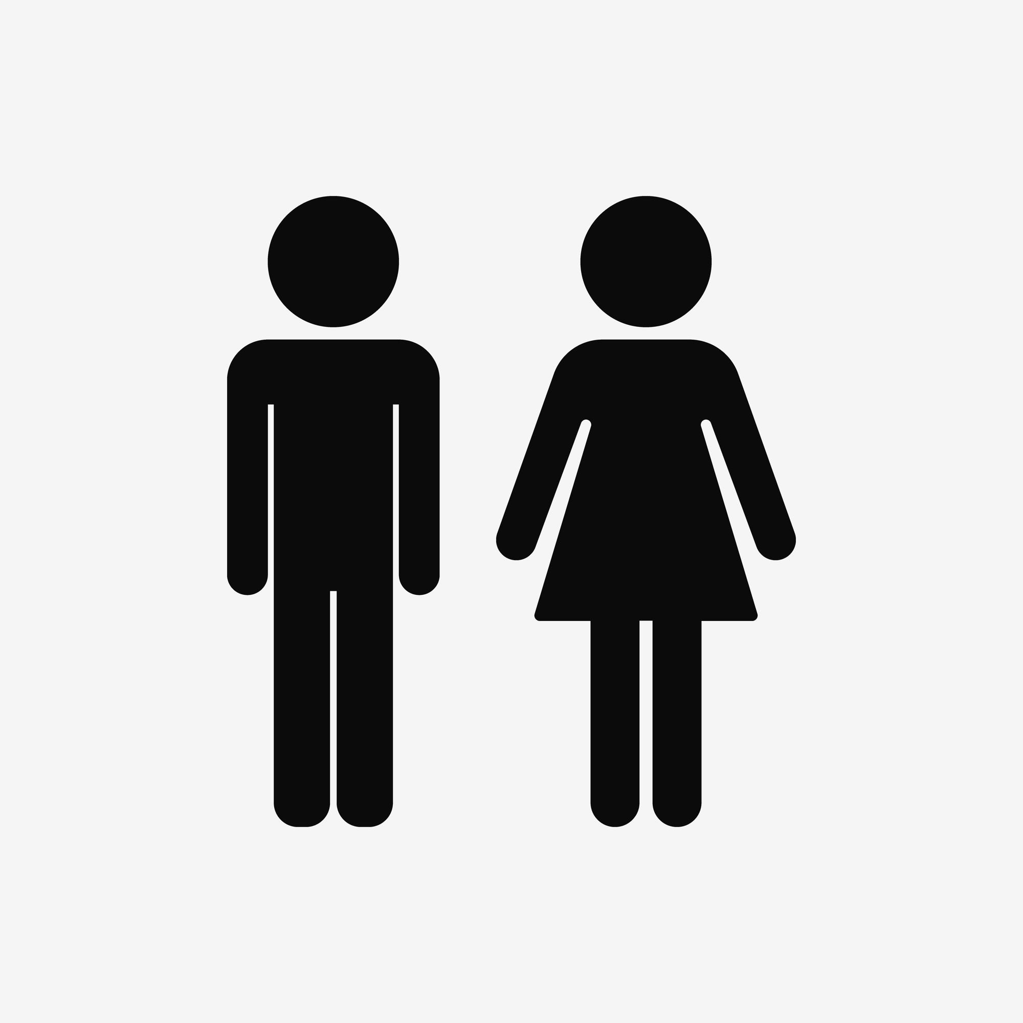 Black silhouette icons of a man and a woman standing side by side on a light gray background.